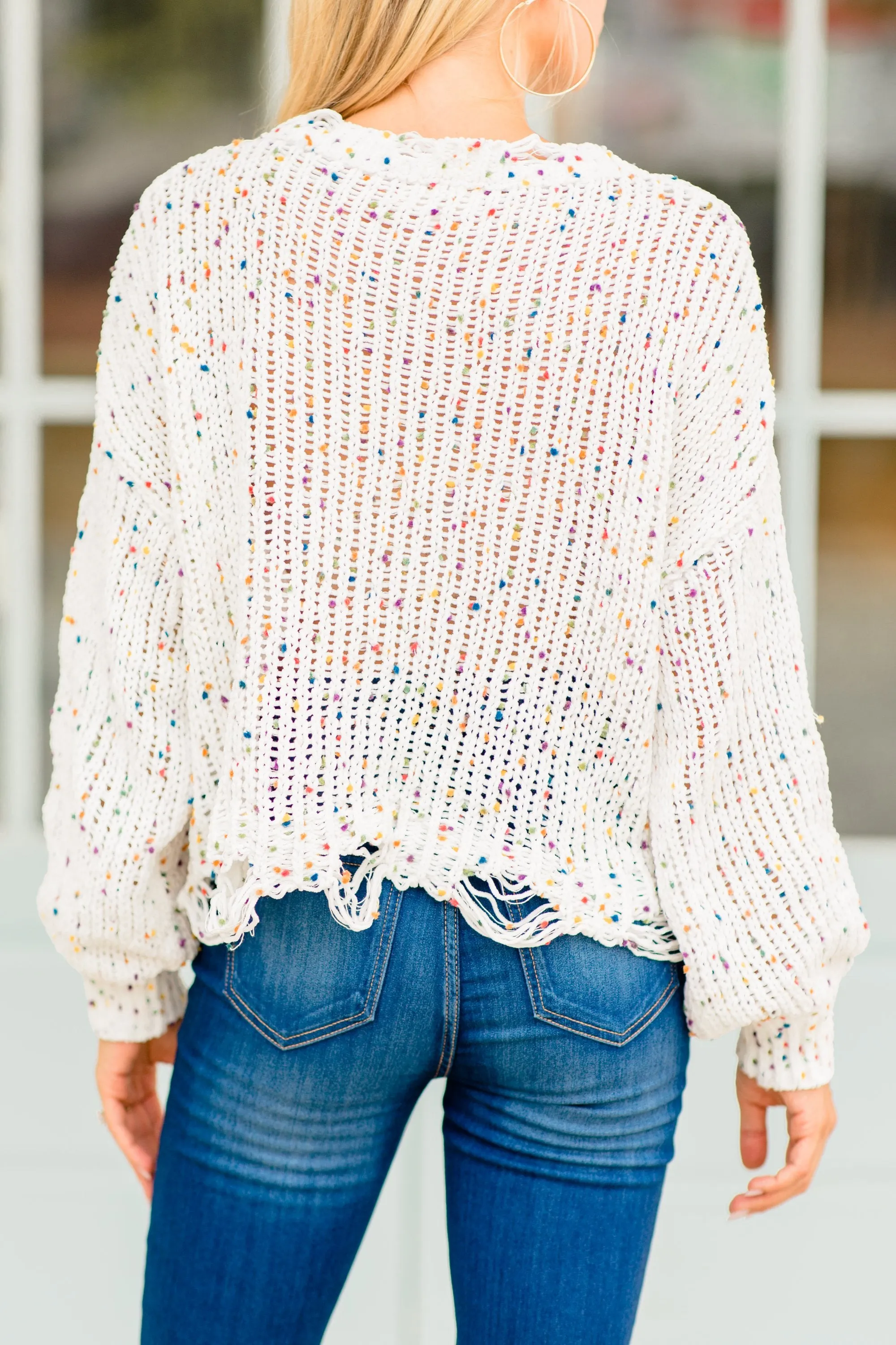 Take Aim White Confetti Sweater