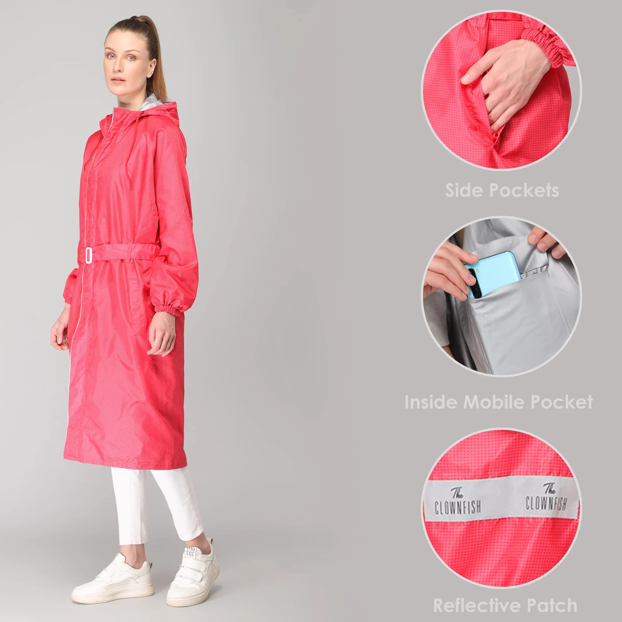 The Clownfish by STRAUSS Raincoats for Women Waterproof Reversible Double Layer. Brilliant Pro Series (Red, X-Large)