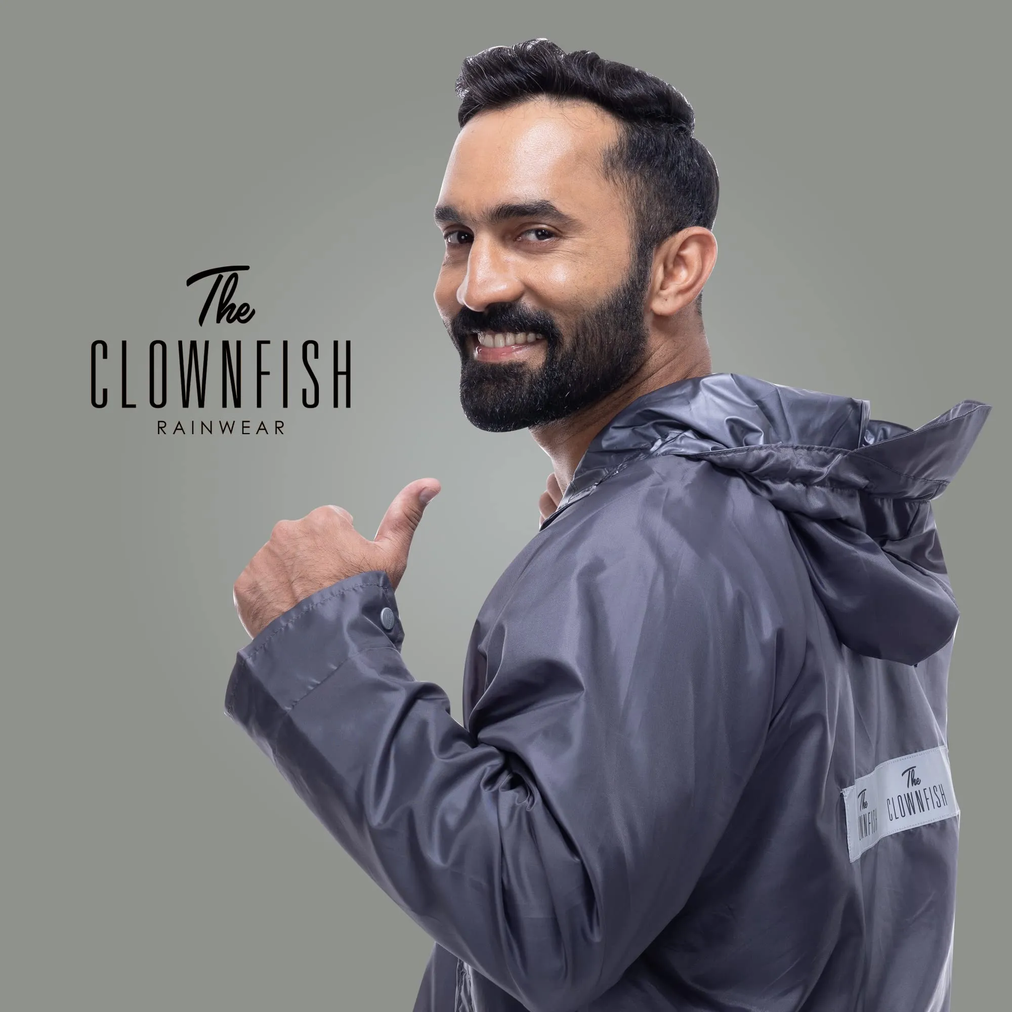 The Clownfish Cyrus Series Men's Waterproof Polyester Double Coating Reversible Raincoat with Hood and Reflector Logo at Back. Set of Top and Bottom. Printed Plastic Pouch with Rope (Grey, X-Large)