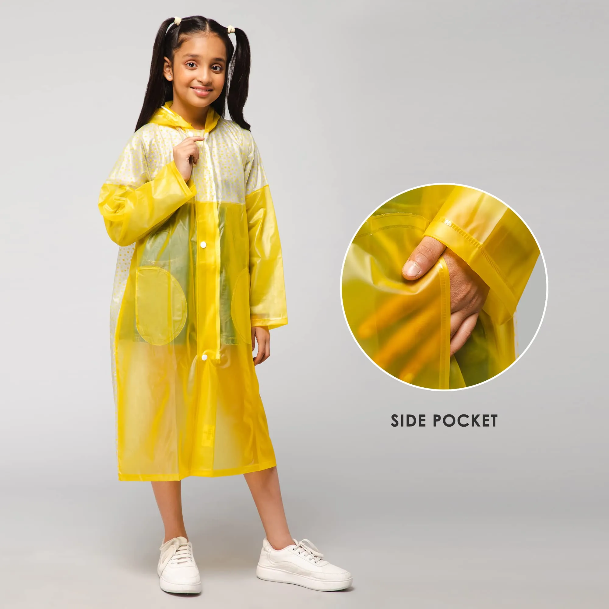 THE CLOWNFISH Drip Dude Series Unisex Kids Waterproof Single Layer PVC Longcoat/Raincoat with Adjustable Hood. Age-5-6 Years (Lemon Yellow)