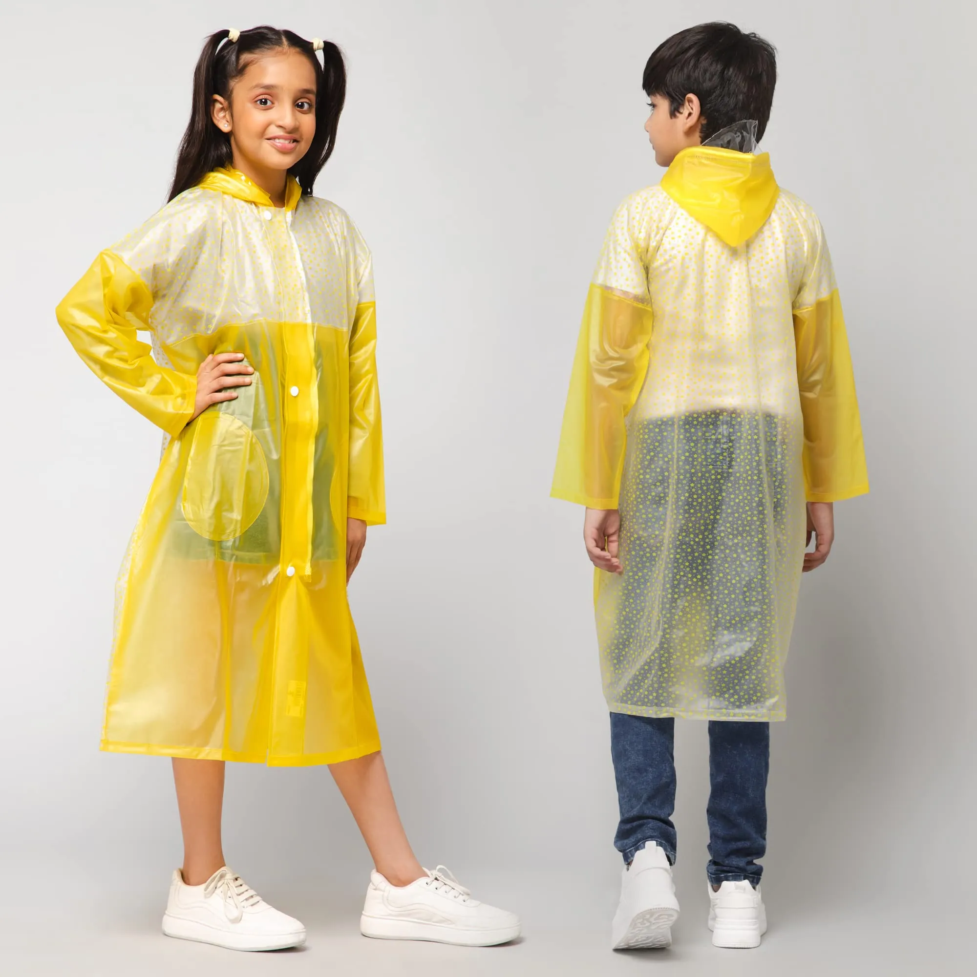 THE CLOWNFISH Drip Dude Series Unisex Kids Waterproof Single Layer PVC Longcoat/Raincoat with Adjustable Hood. Age-5-6 Years (Lemon Yellow)