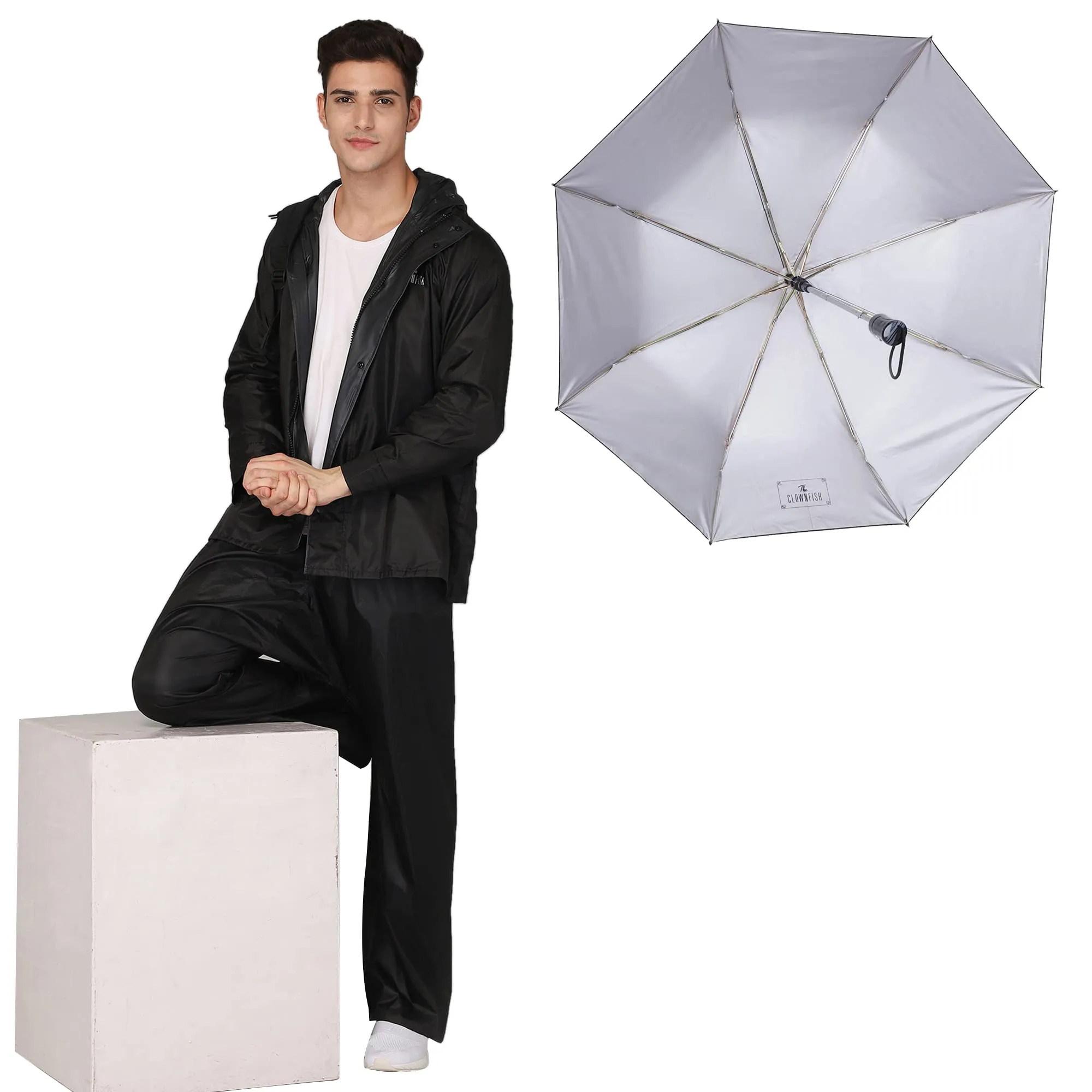 THE CLOWNFISH Polyester Combo Of Standard Length Rain Coat For Men Waterproof Polyester (Black 2Xl) Umbrella 3 Fold Waterproof Pongee (Checks Design- Dark Pink)