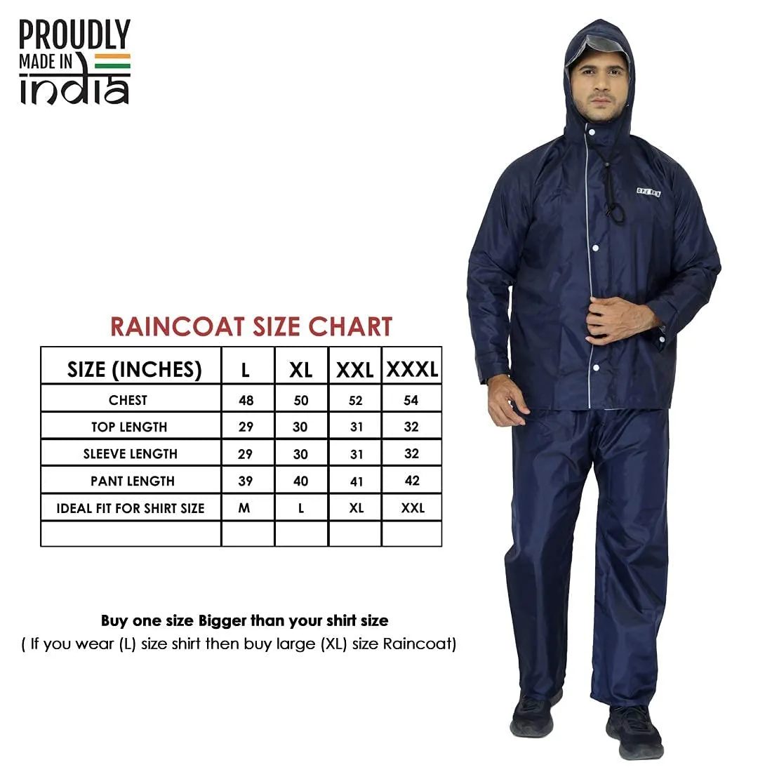 THE CLOWNFISH Rain Coat for Men Waterproof Raincoat with Pants Polyester Reversible Double Layer Rain Coat For Men Bike Rain Suit Rain Jacket Suit Inner Mobile Pocket with Storage Bag (Blue XXXL)