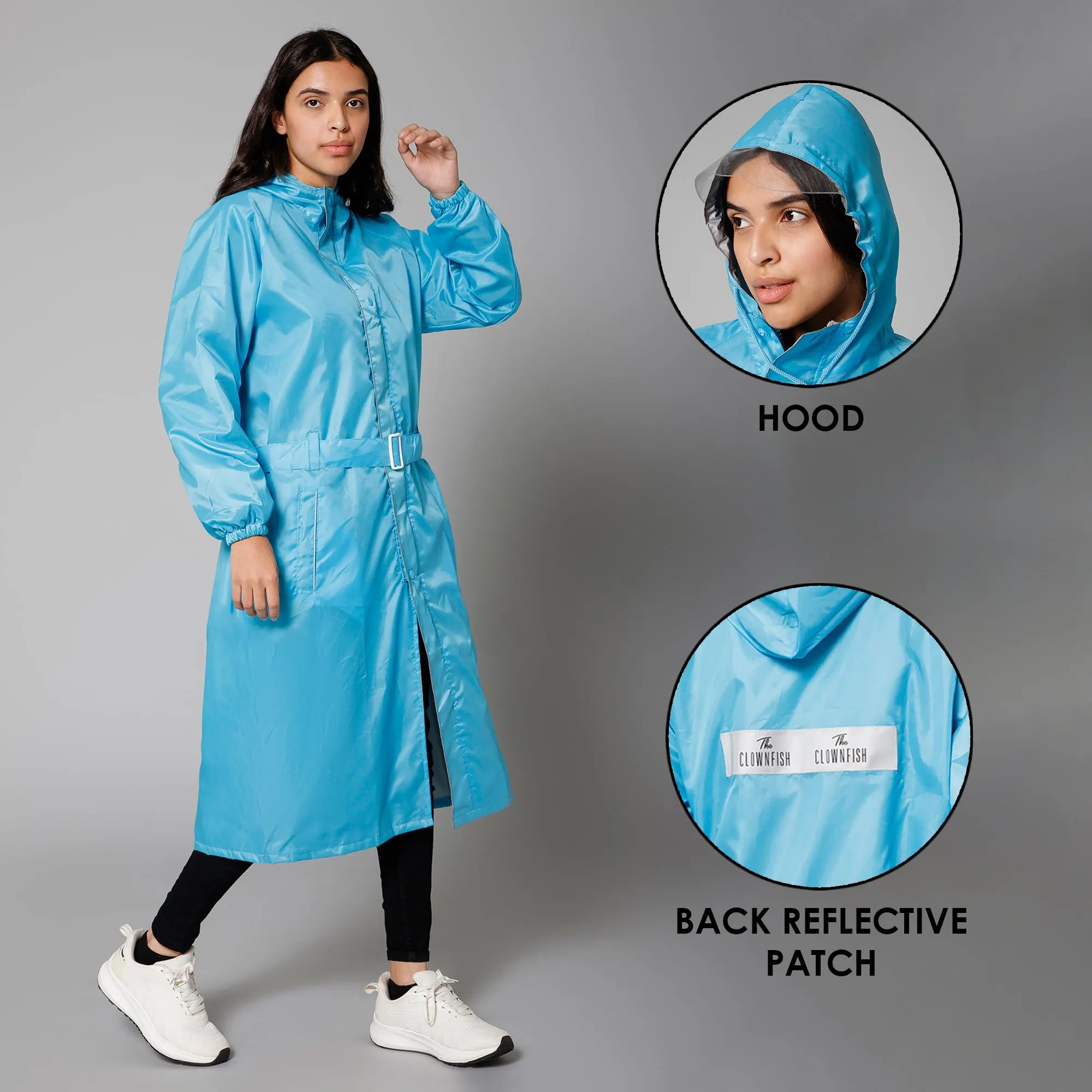 THE CLOWNFISH Raincoats for Women Raincoat for Ladies Waterproof Reversible Double Layer. Drizzle Diva Series (Turquiose Blue, XXX-Large)