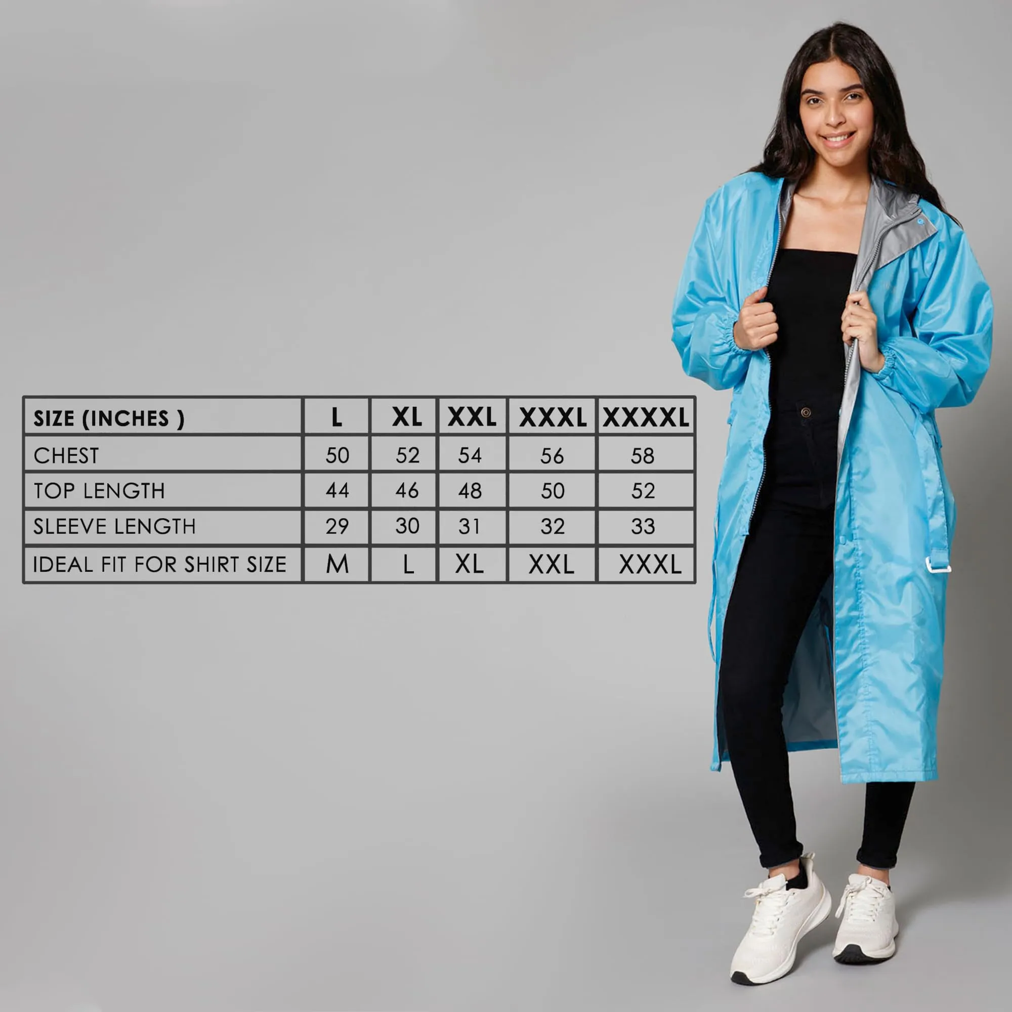 THE CLOWNFISH Raincoats for Women Raincoat for Ladies Waterproof Reversible Double Layer. Drizzle Diva Series (Turquiose Blue, XXX-Large)