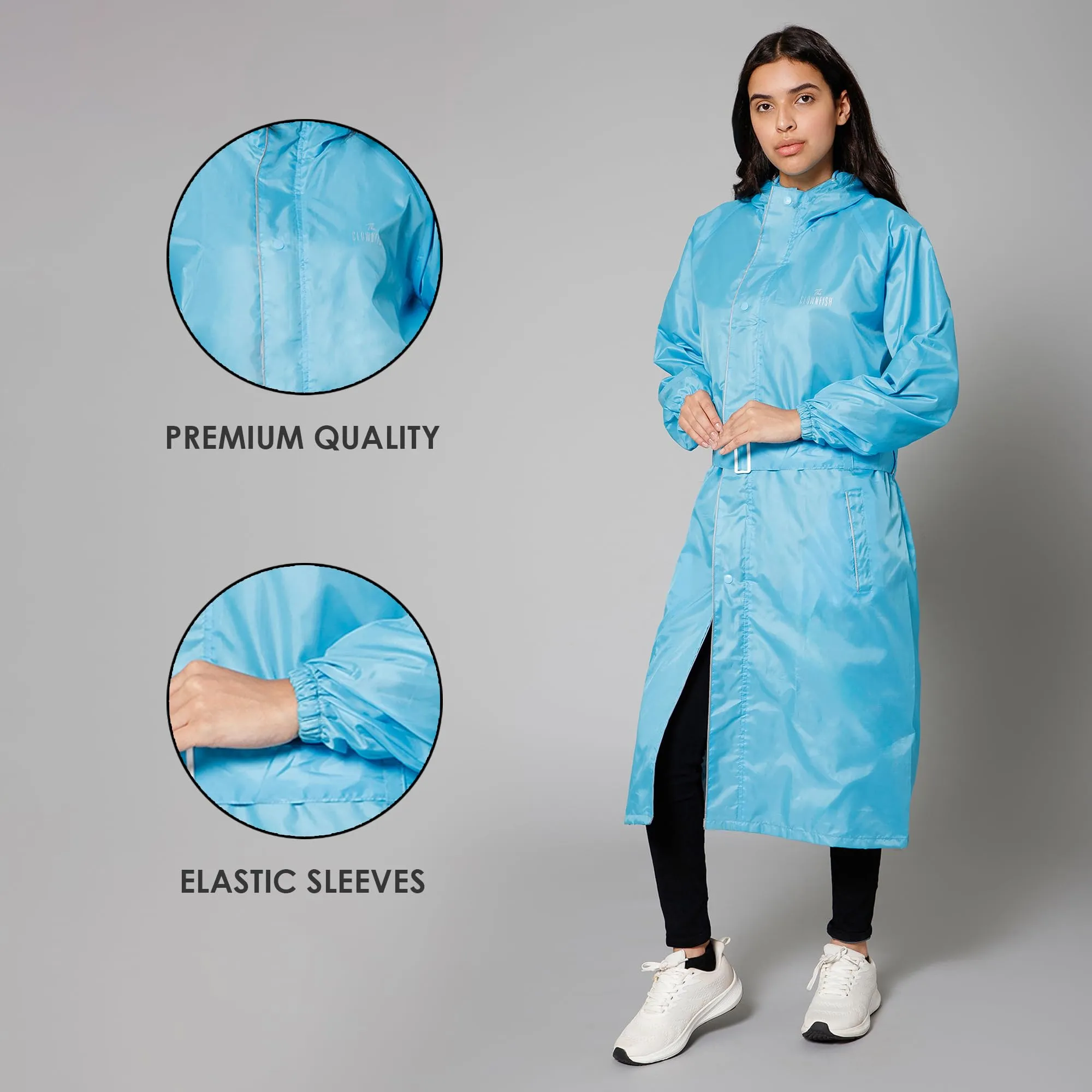 THE CLOWNFISH Raincoats for Women Raincoat for Ladies Waterproof Reversible Double Layer. Drizzle Diva Series (Turquiose Blue, XXX-Large)