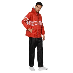 THE CLOWNFISH Road Rider Men's Waterproof Raincoat Polyester Double Coating Reversible Rain Suit with Hood & Inner Mobile Pocket. Set of Top and Bottom. Printed Plastic Pouch (Red, XXX-Large)