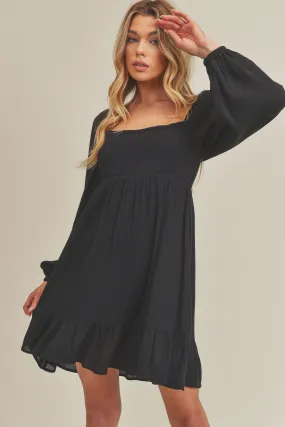 Tiered Long Sleeve Babydoll Dress