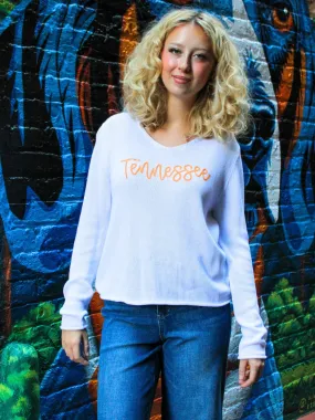 TN Script Embroidered V-Neck Sweater