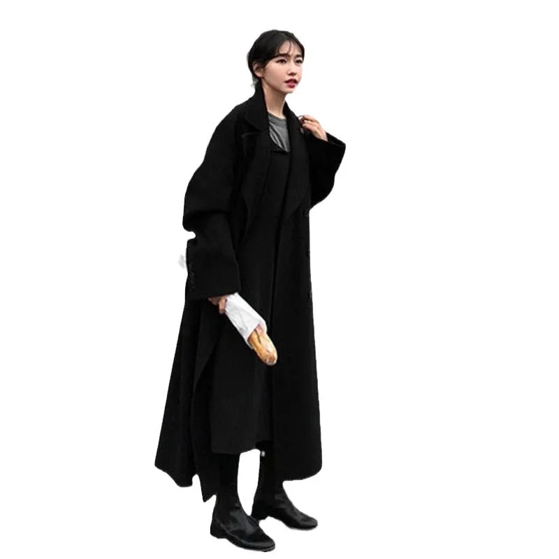 Toleet 2024 fall fashion trends Woolen Coat for Women Winter Thickened Hepburn Style Super Long Overknee Ankle Loose Retro Popular Woolen Coat