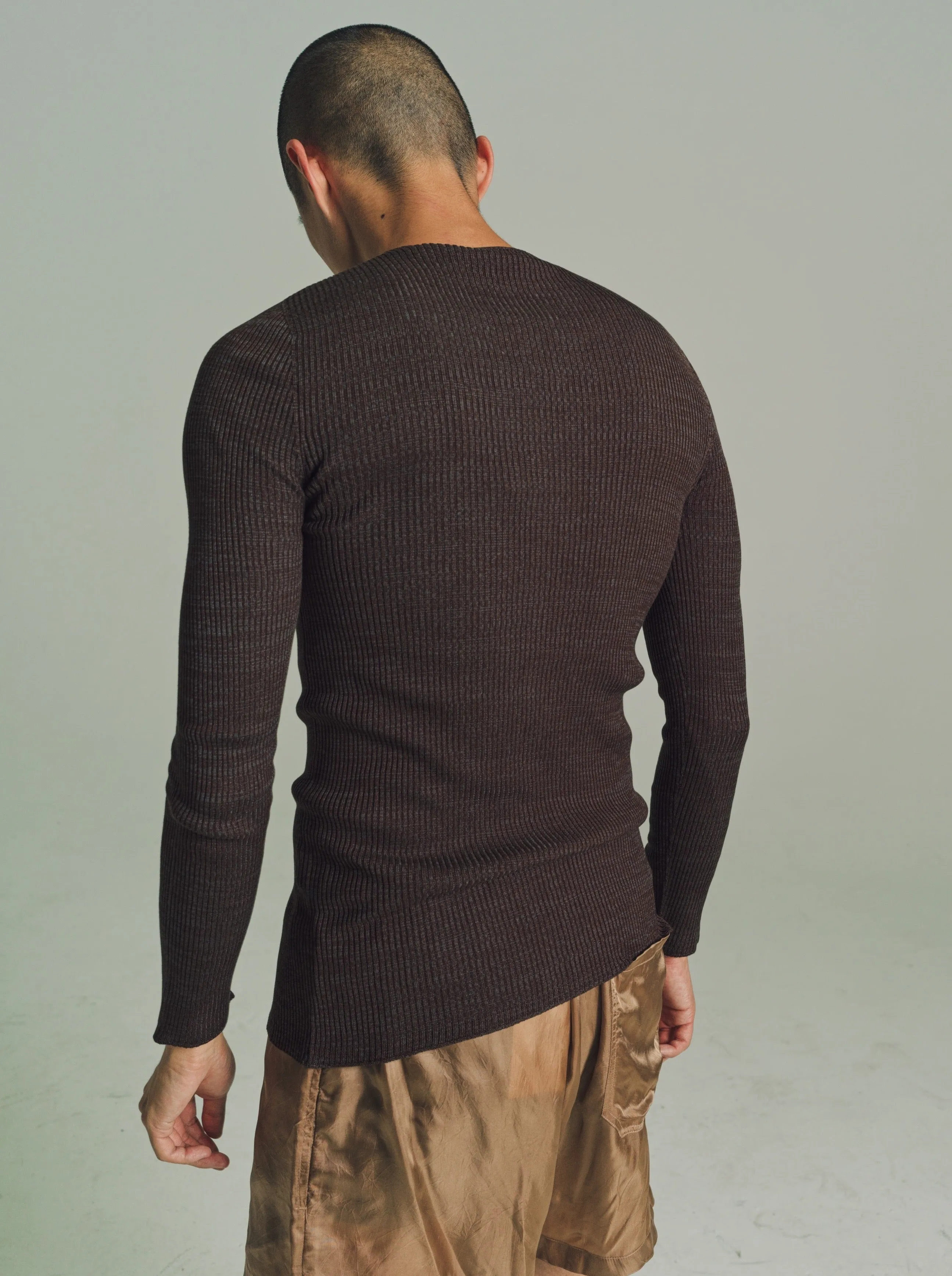 Treebark Silk Knit Roundneck Cardigan