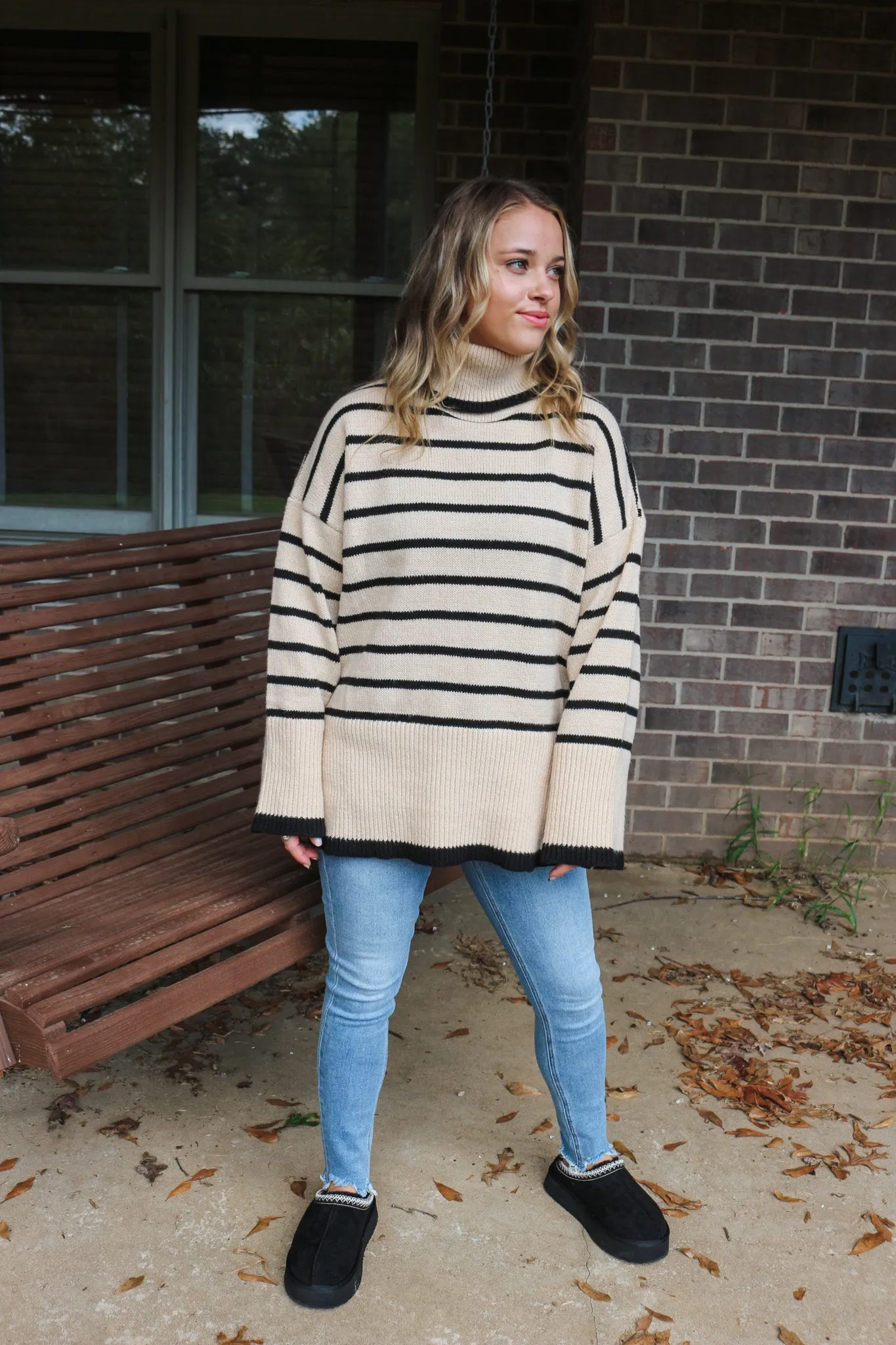 Truth Hurts Tan Black Stripe Sweater