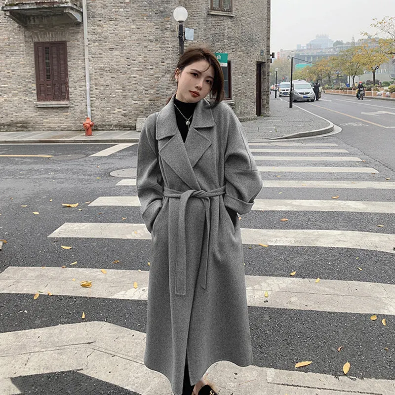 Uniwim New Sicilian Lazy Coat Elegant Double-Sided Cashmere Extended Loose plus Size High-Grade Woolen Coat