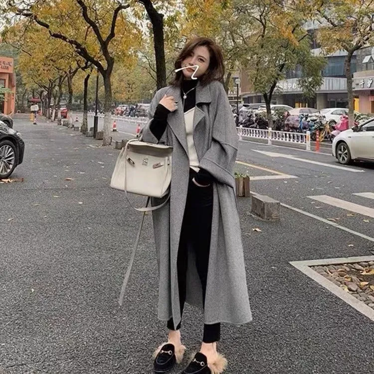 Uniwim New Sicilian Lazy Coat Elegant Double-Sided Cashmere Extended Loose plus Size High-Grade Woolen Coat