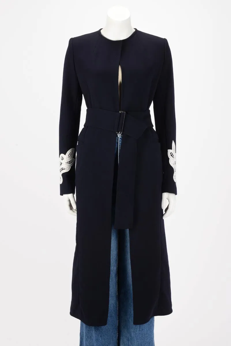 Victoria Beckham Navy Wool Lace Detail Coat UK 10