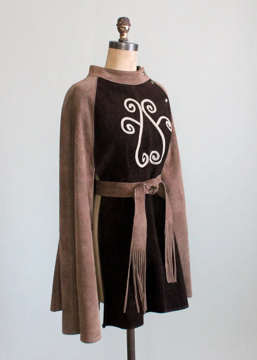 Vintage 1960s Two Tone Brown Suede MOD Cape