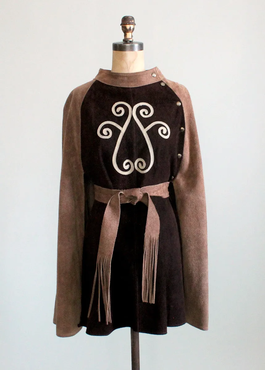 Vintage 1960s Two Tone Brown Suede MOD Cape