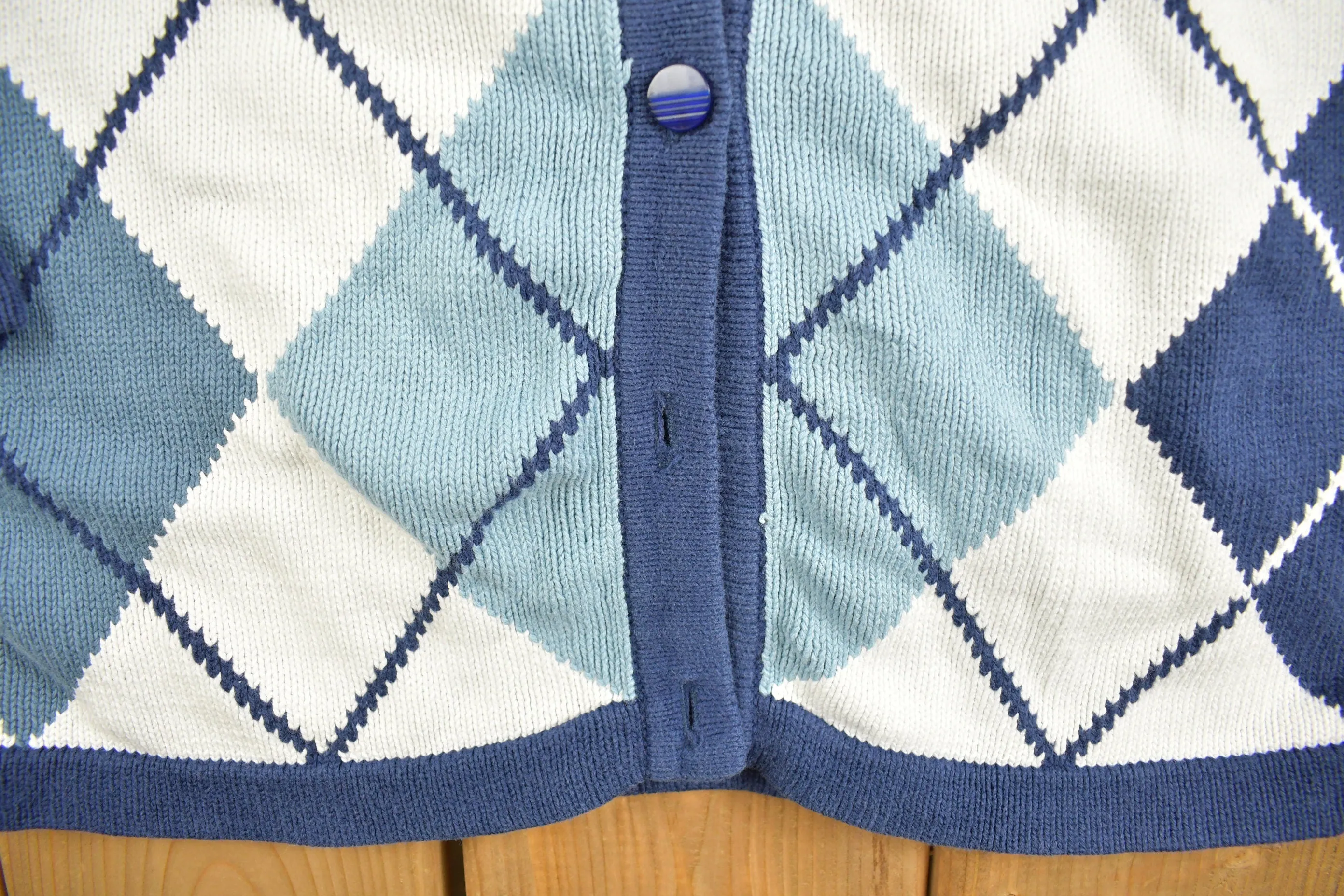 Vintage 1990s ID Blues Argyle Cardigan Sweater