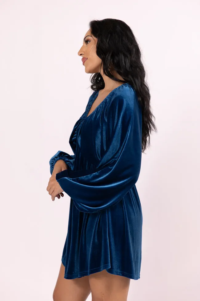 Warmest Wishes Blue Babydoll Cut Velvet Mini Dress