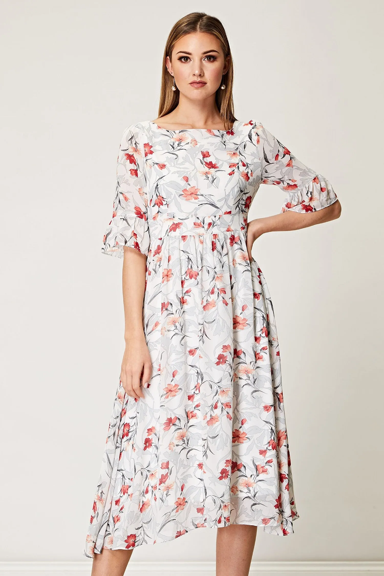 White Floral Midi Babydoll dress