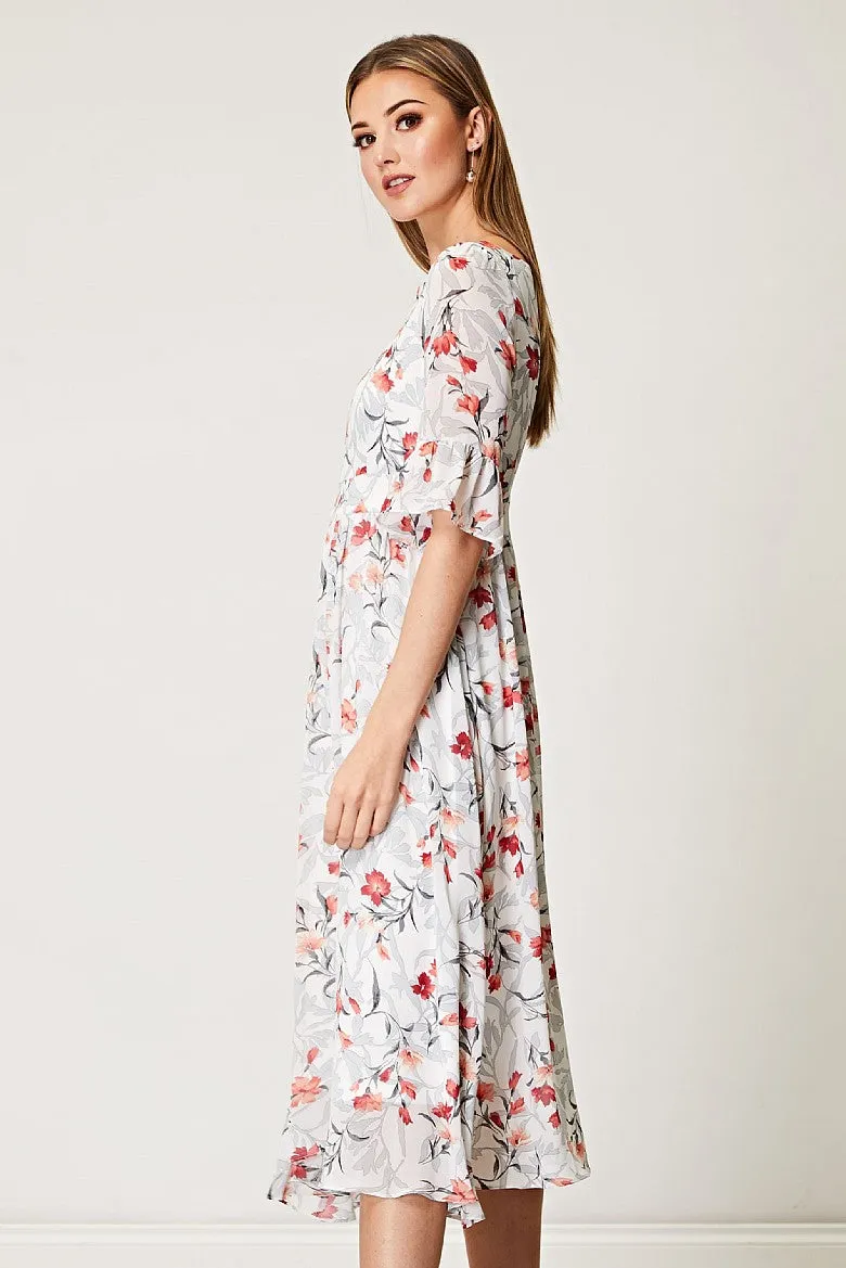 White Floral Midi Babydoll dress