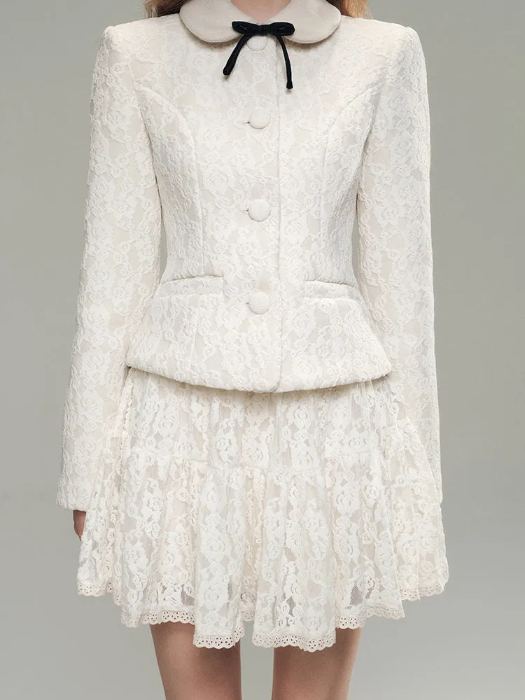 White Lace Wool Jacket Set