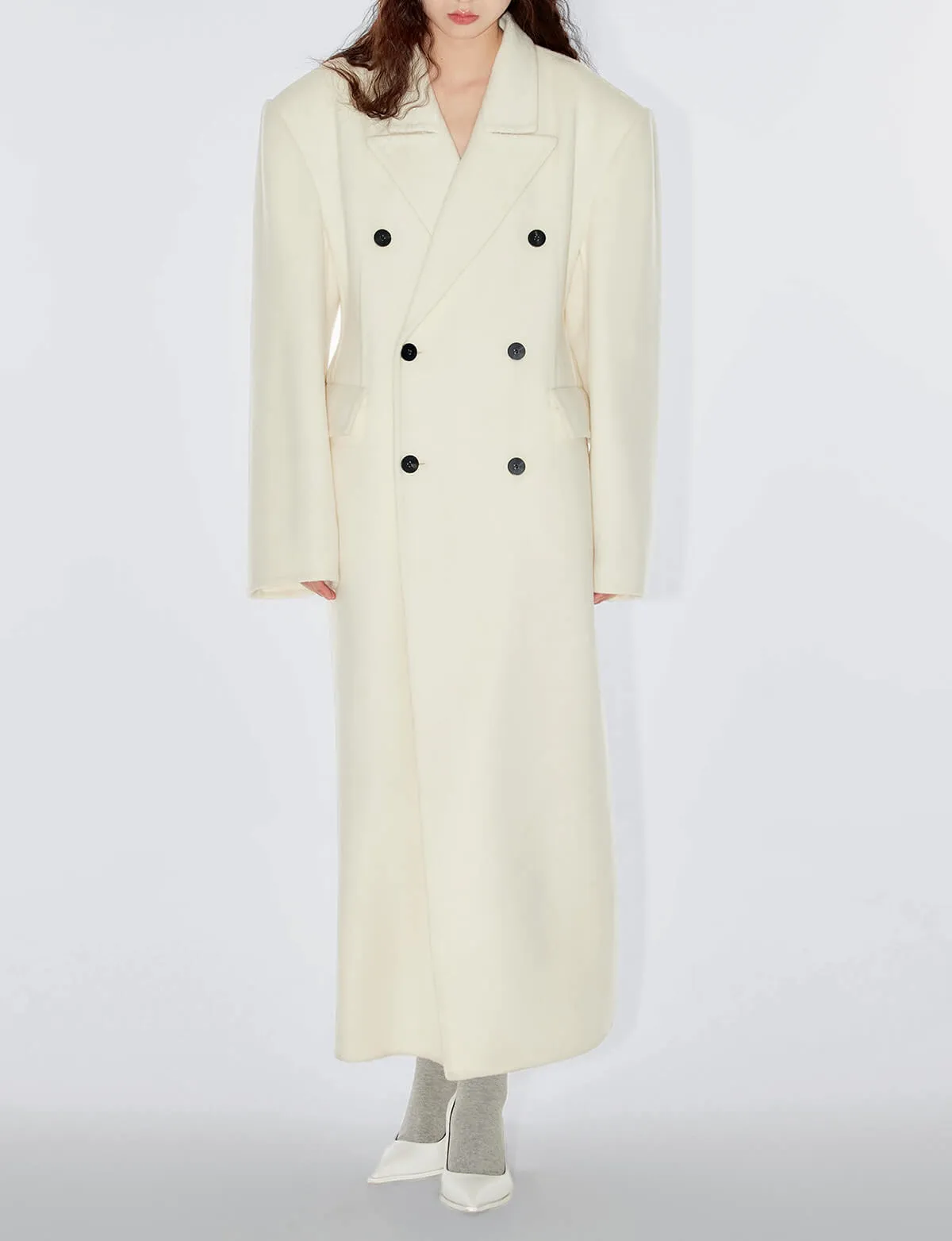 White Maxi Double Breasted Coat-BESTSELLER