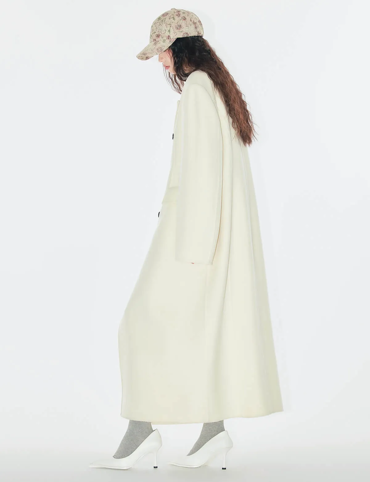 White Maxi Double Breasted Coat-BESTSELLER