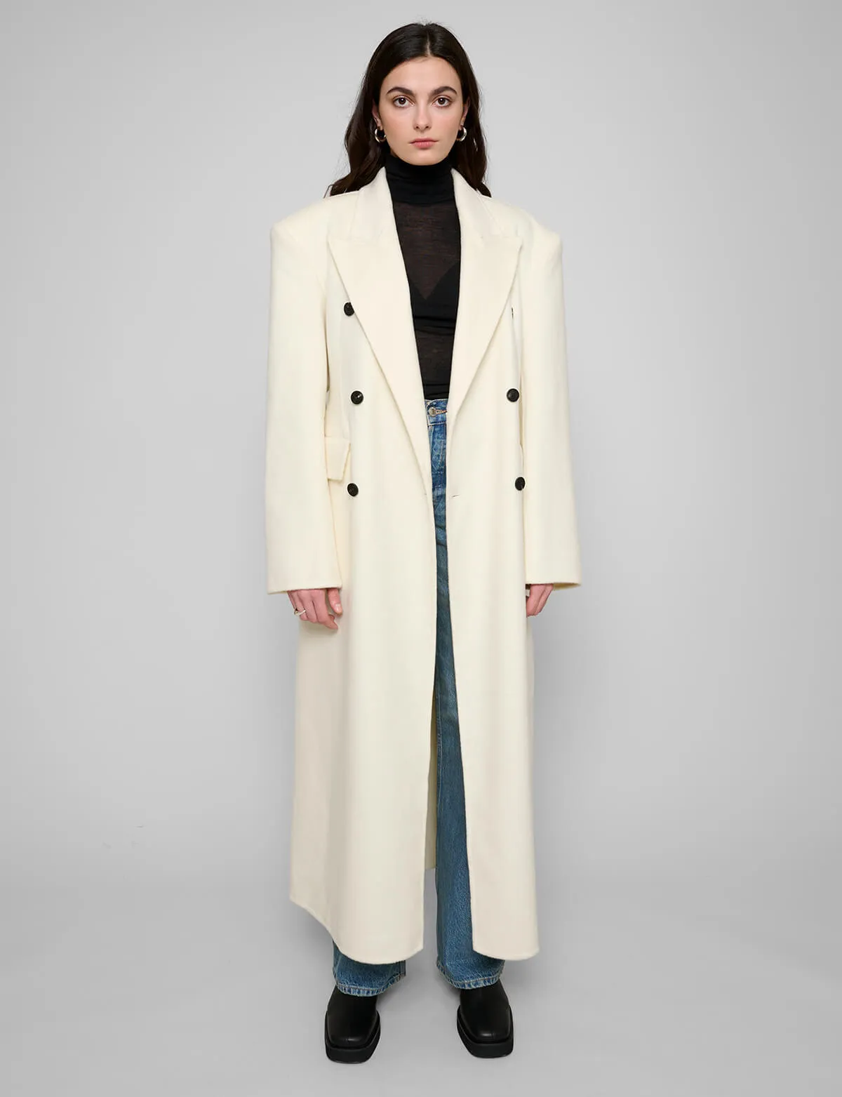 White Maxi Double Breasted Coat-BESTSELLER