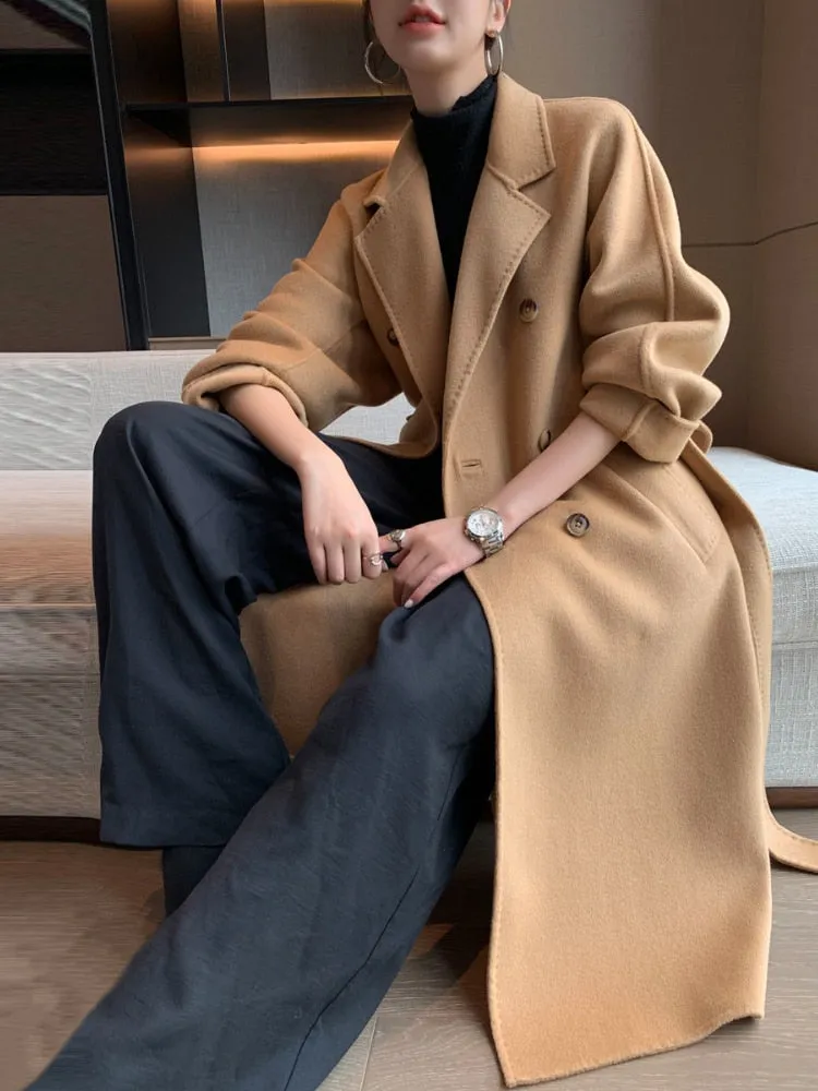 Wjczt Cotton Padded Autumn Winter New Classic Camel Wool Coat Loose Fashion Joker Temperament Woolen Coat Coats and Jackets Women