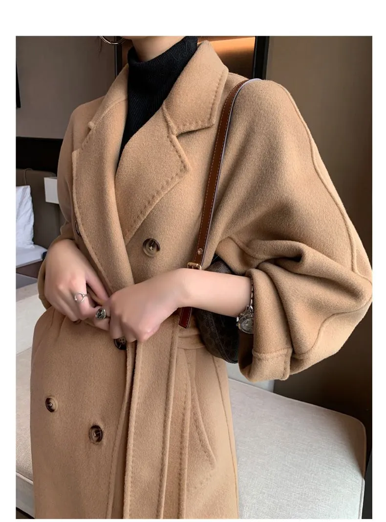 Wjczt Cotton Padded Autumn Winter New Classic Camel Wool Coat Loose Fashion Joker Temperament Woolen Coat Coats and Jackets Women