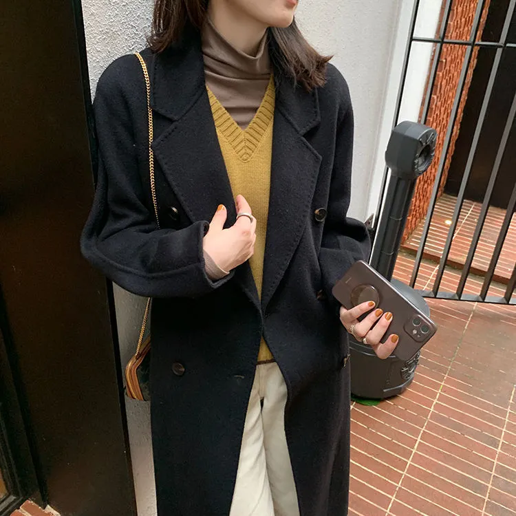 Wjczt Cotton Padded Autumn Winter New Classic Camel Wool Coat Loose Fashion Joker Temperament Woolen Coat Coats and Jackets Women