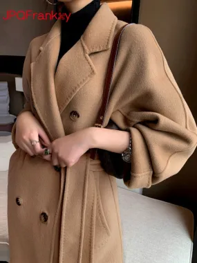 Wjczt Cotton Padded Autumn Winter New Classic Camel Wool Coat Loose Fashion Joker Temperament Woolen Coat Coats and Jackets Women