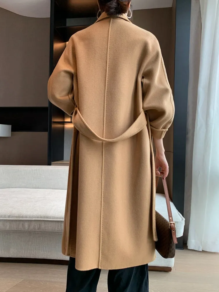 Wjczt Cotton Padded Autumn Winter New Classic Camel Wool Coat Loose Fashion Joker Temperament Woolen Coat Coats and Jackets Women