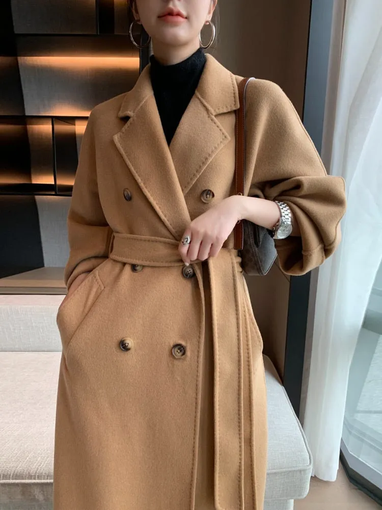 Wjczt Cotton Padded Autumn Winter New Classic Camel Wool Coat Loose Fashion Joker Temperament Woolen Coat Coats and Jackets Women