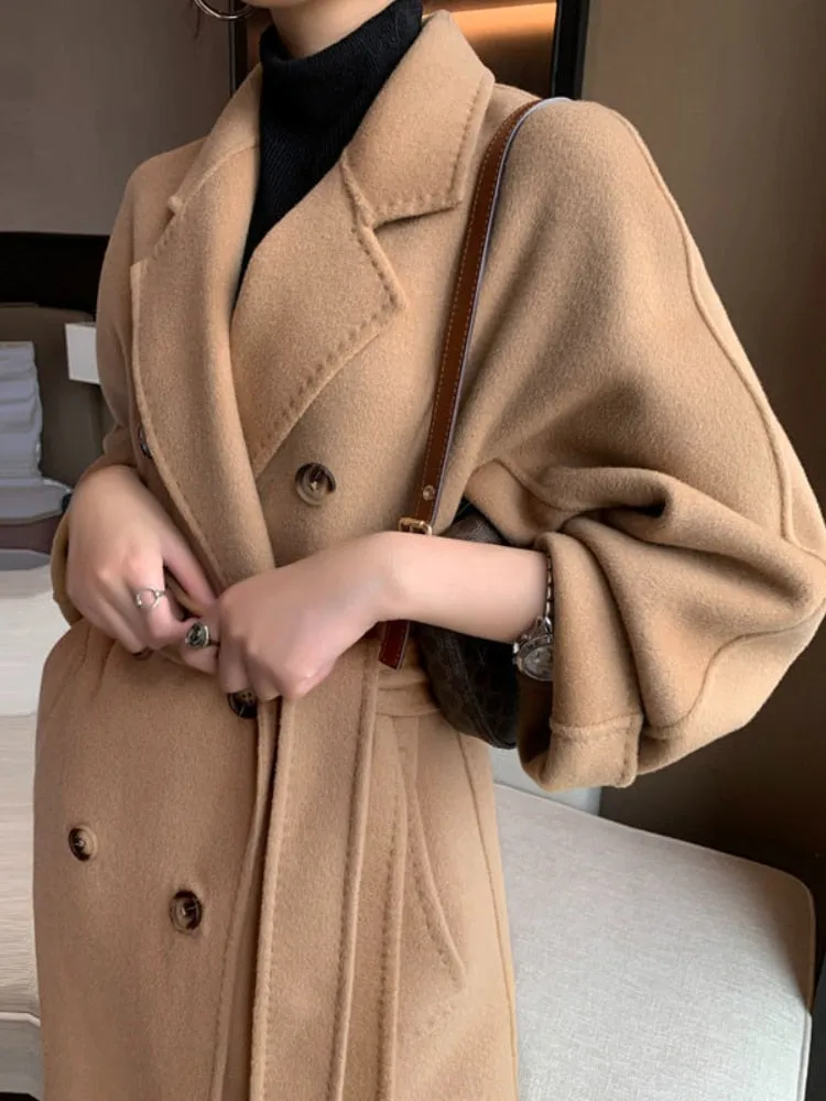 Wjczt Cotton Padded Autumn Winter New Classic Camel Wool Coat Loose Fashion Joker Temperament Woolen Coat Coats and Jackets Women