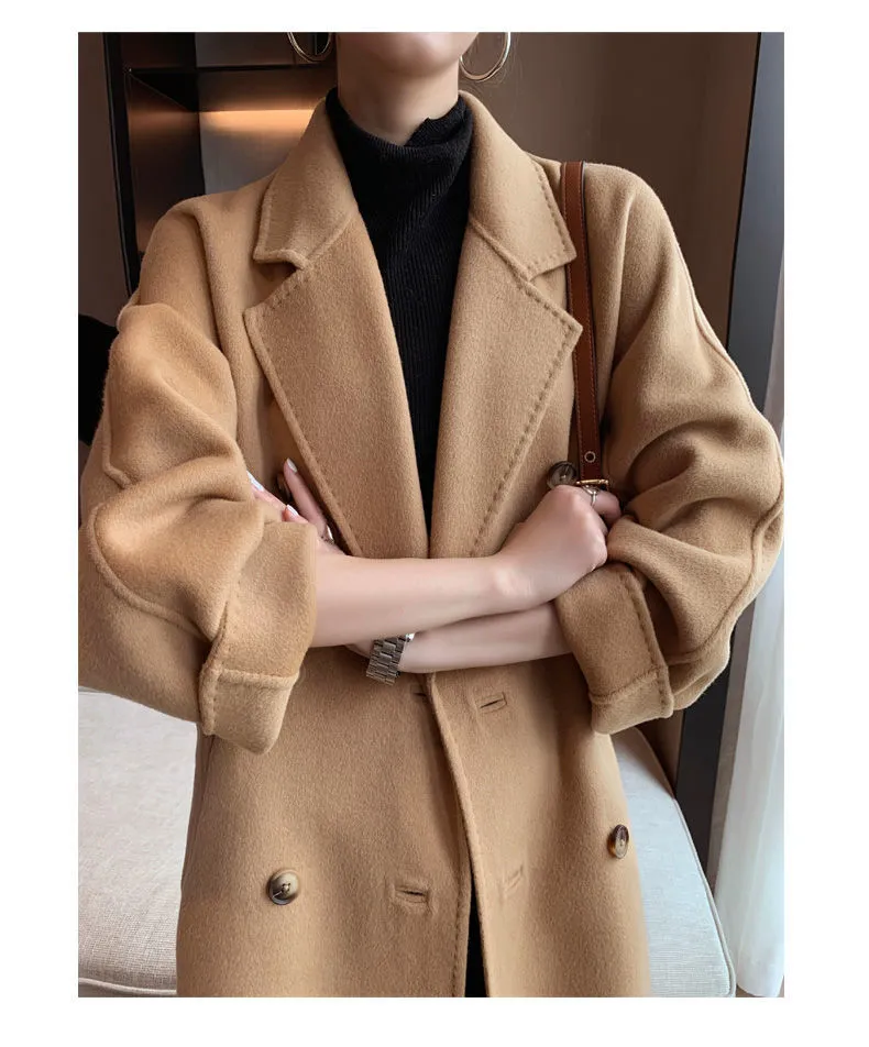 Wjczt Cotton Padded Autumn Winter New Classic Camel Wool Coat Loose Fashion Joker Temperament Woolen Coat Coats and Jackets Women