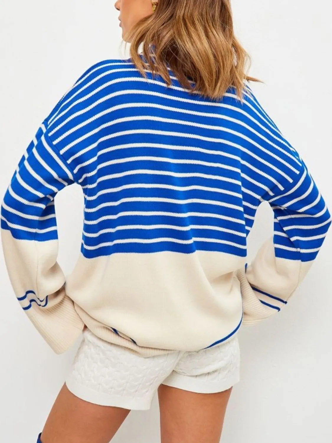 Women's Sweatshirt Warm Casual Striped Mock Neck Long Sleeve Sweater