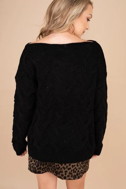 You Need Me Black Wide Neck Sweater